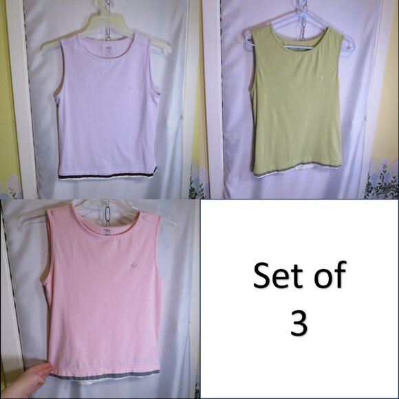 Athletic Works Tank Tops (3) 95% cotton Pink Purple Green Layered Look - Picture 1 of 14